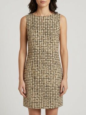 Kathie Lee Collection Beige and Black Sleeveless Shift Dress